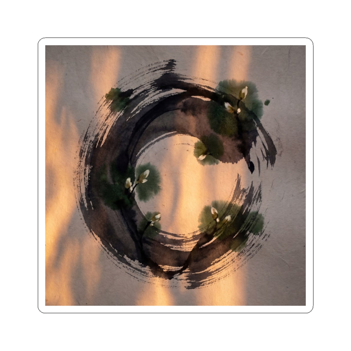 Dark Japandi Ink Brushstroke in Candlelight | Shadow Zen Sticker Art Print