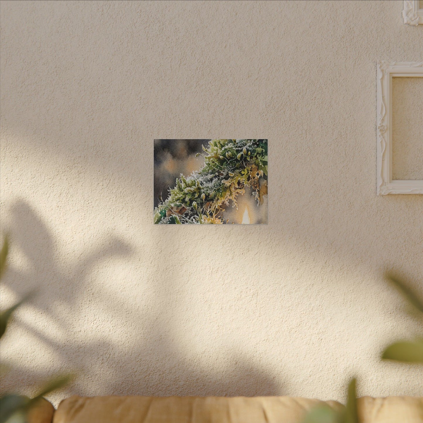 Winter Moss Close Up Watercolor Canvas Art | Neutral Decor