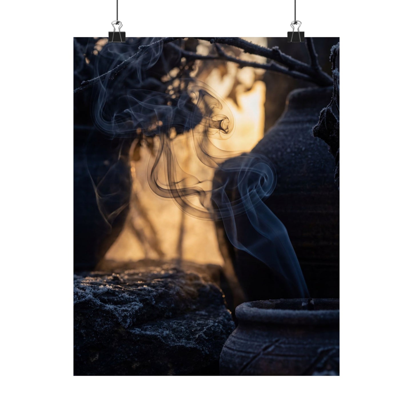 Incense Smoke Shadow Zen Wall Art Print | Sophisticated Dark Japandi Art Art Print