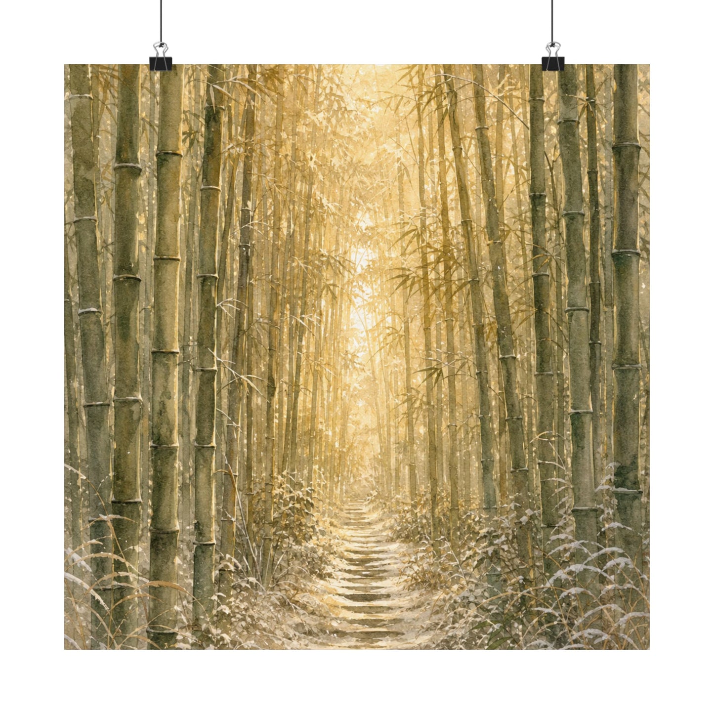 Japandi Bamboo Grove in Golden Hour | Watercolor Wall Art Print