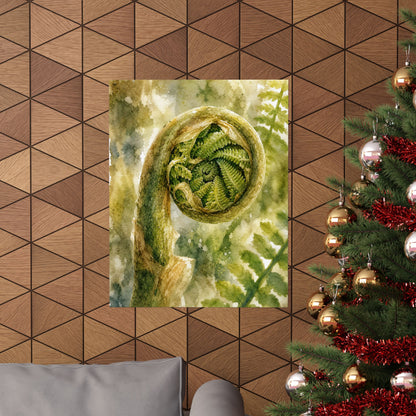 Elegant Fern Unfurling Wall Art Print - Watercolor Japandi