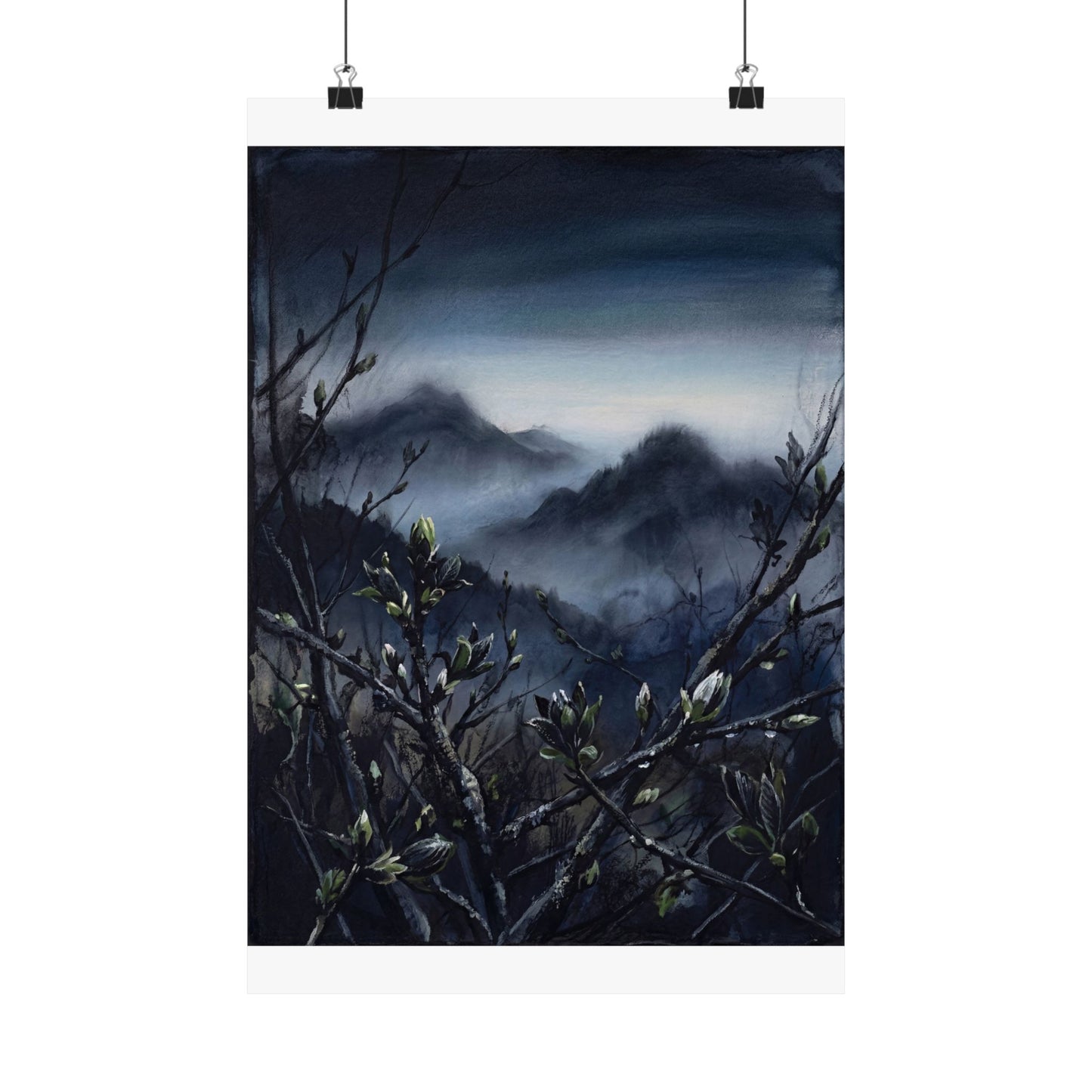 Mountain Mist Wall Art Print | Spring Dark Japandi Dark Texture Art Art Print
