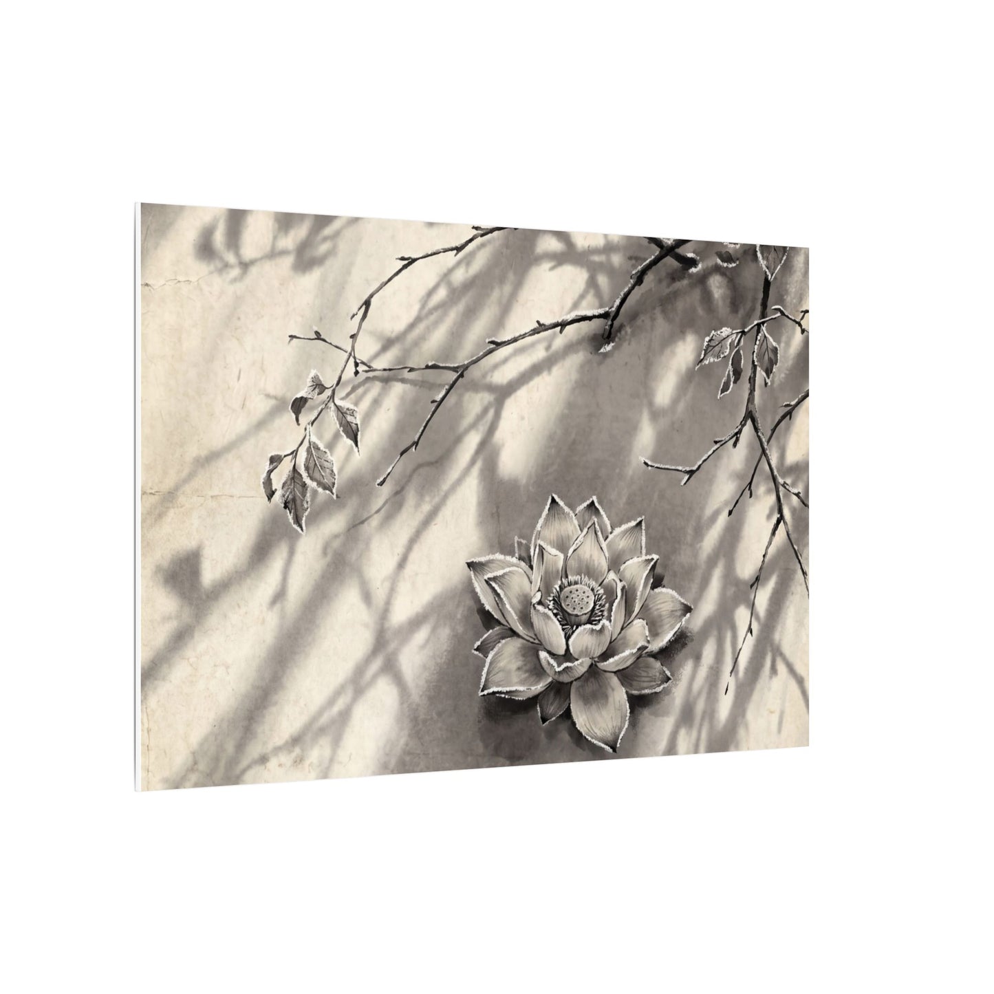 Winter Lotus Flower Sumi E Canvas Art | Contemplative Decor
