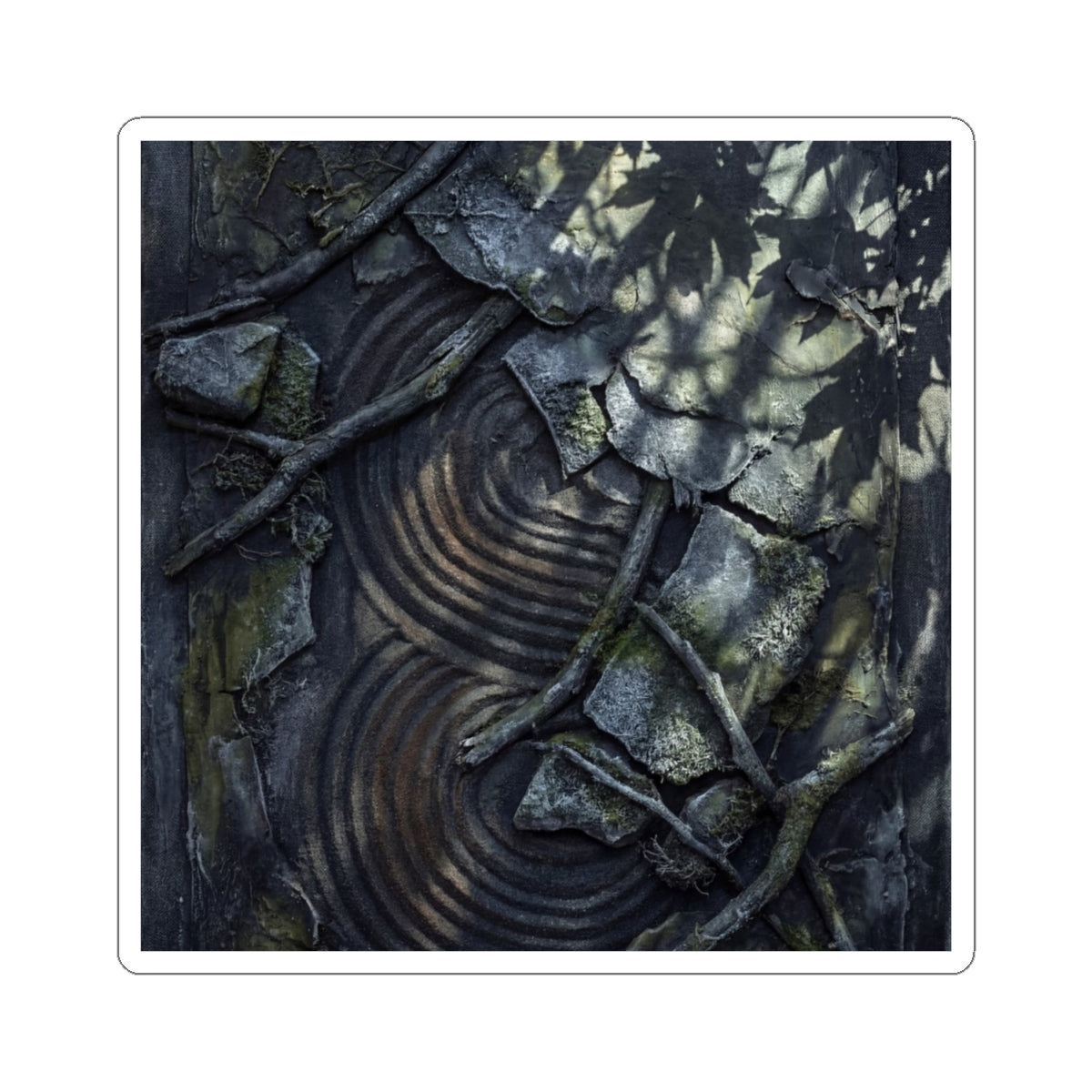 Dark Japandi Rock Garden in Dappled | Dark Texture Sticker Art Print