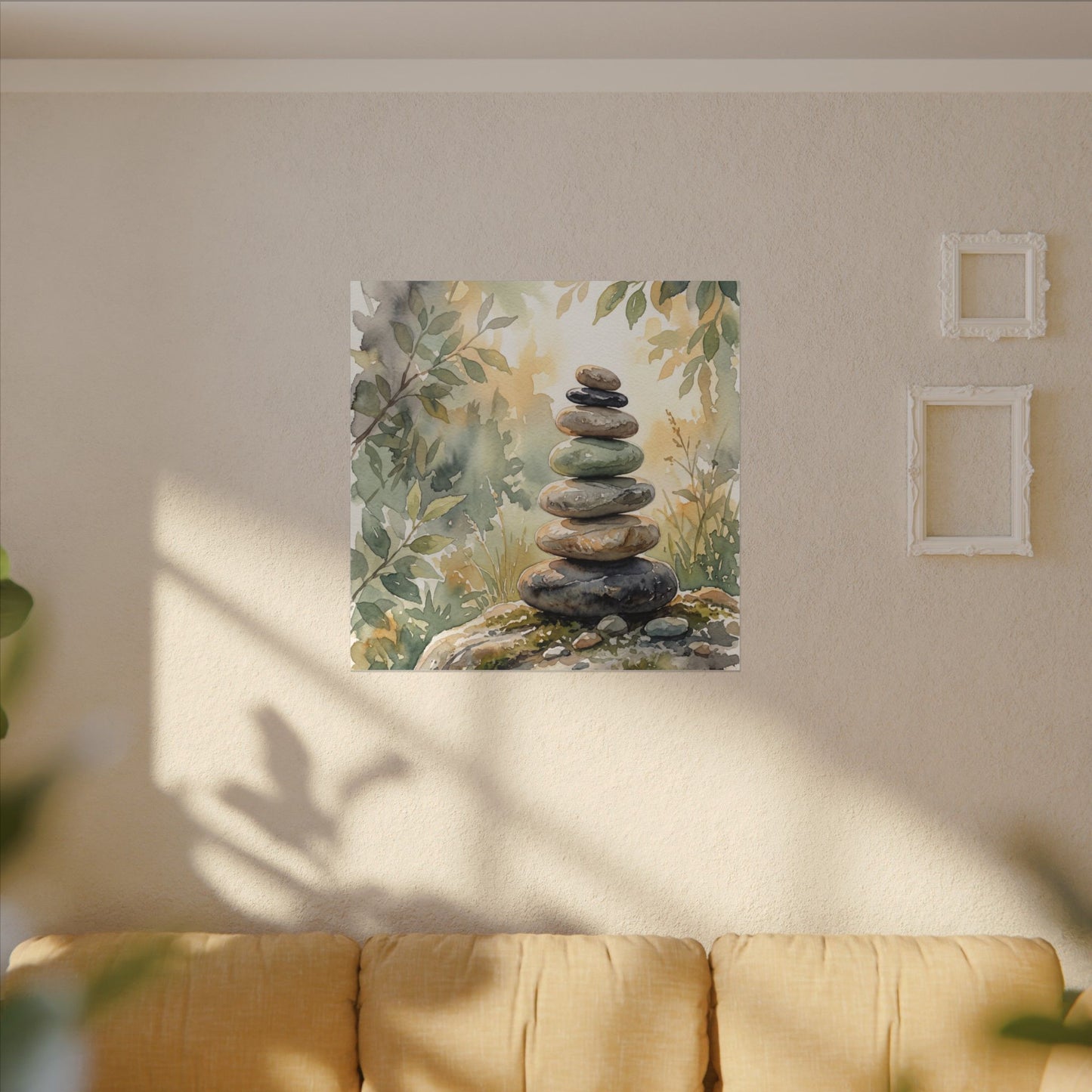Golden Hour River Stones Canvas Art - Japandi Mono No Aware