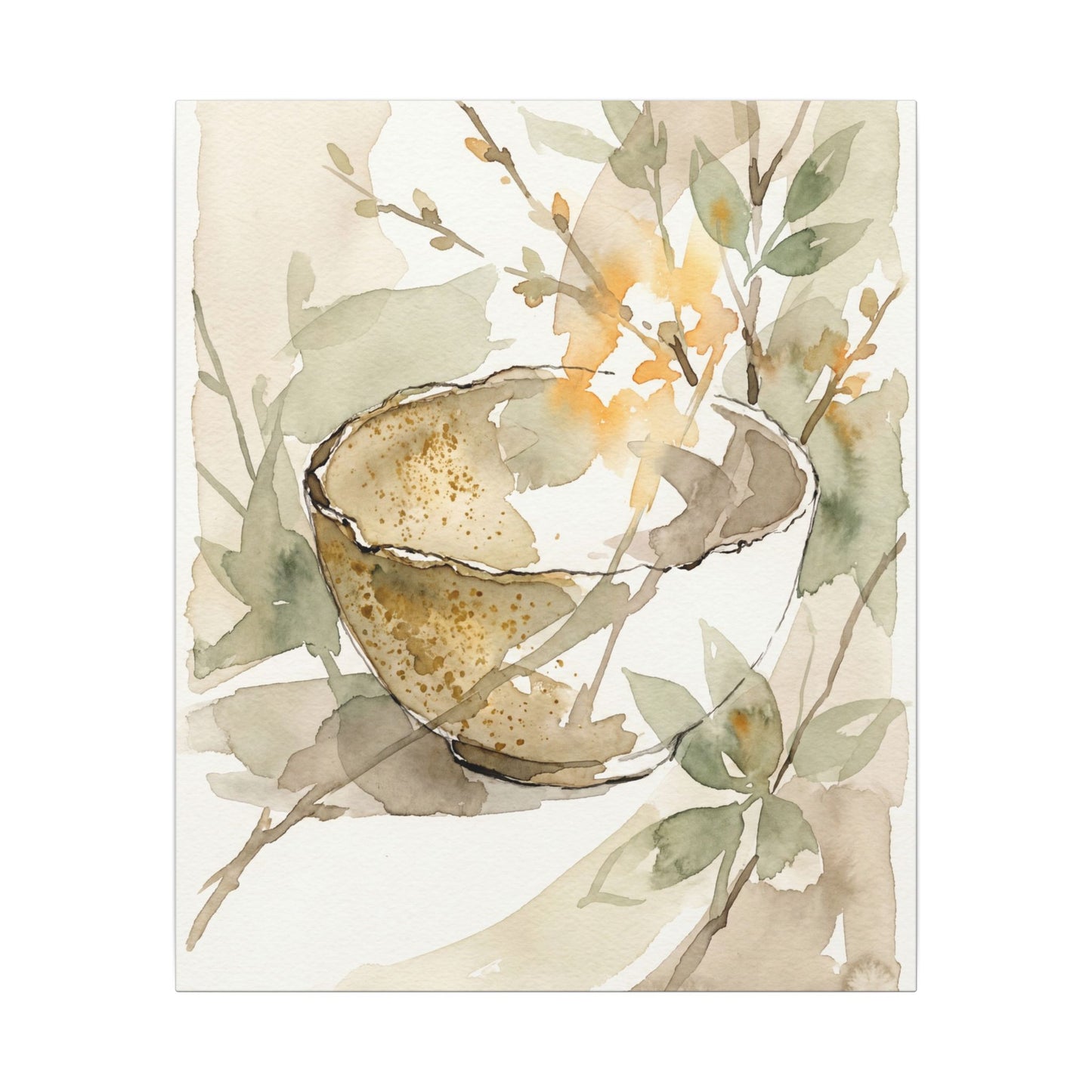 Spring Ceramic Bowl Watercolor Canvas Art | Neutral Decor