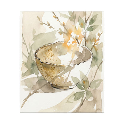 Spring Ceramic Bowl Watercolor Canvas Art | Neutral Decor