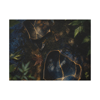 Dark Japandi Broken Pottery in Dappled | Shadow Zen Canvas Art