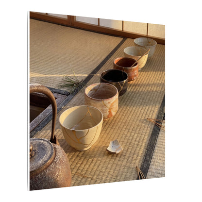 Kintsugi Tea Ceremony in Golden Hour | Gold Repair Canvas Art