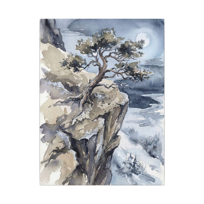Pine Tree Canvas Art | Winter Japandi Watercolor Art