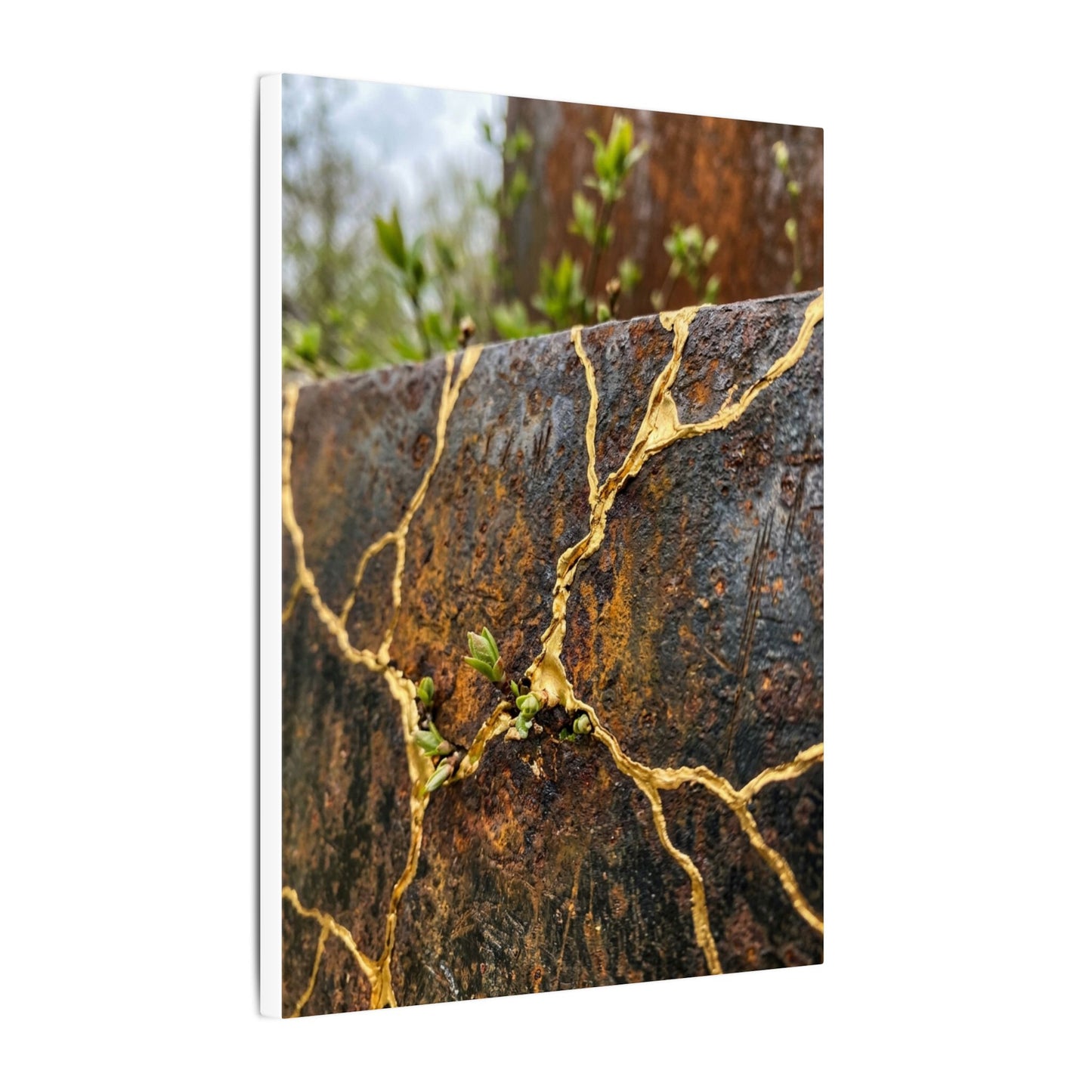 Mono No Aware Rust Patina Canvas Art - Kintsugi Gold Repair