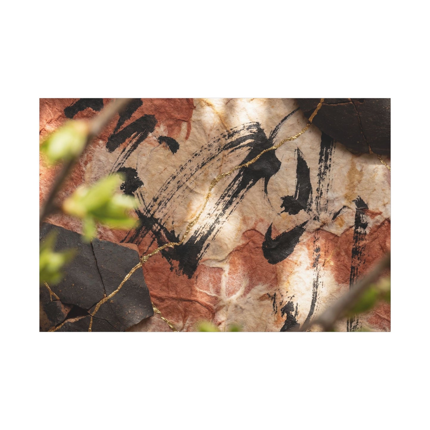 Datsuzoku Ink Brushstroke Canvas Art - Kintsugi Gold Repair