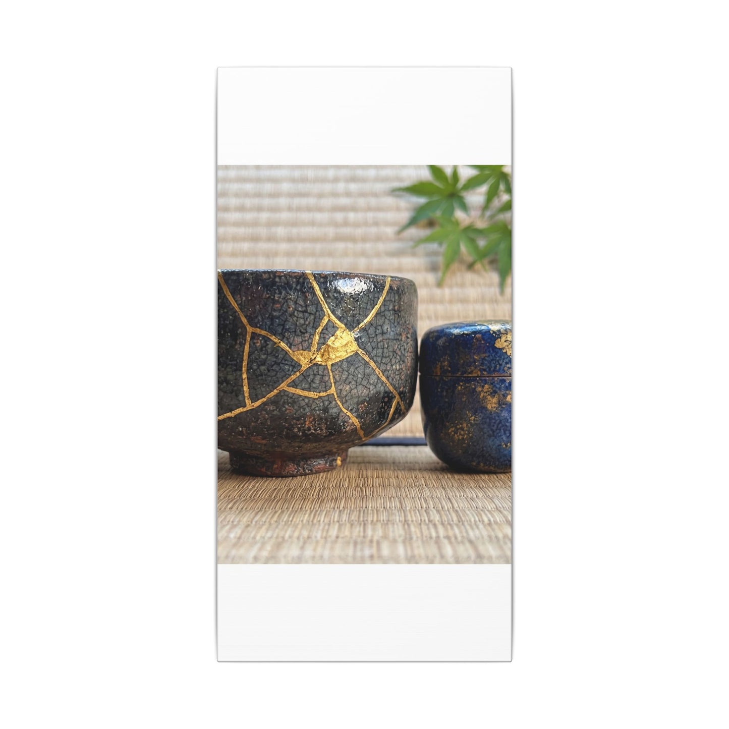 Tea Ceremony Crackle Gold Canvas Art | Philosophical Kintsugi Art