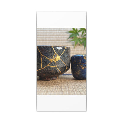 Tea Ceremony Crackle Gold Canvas Art | Philosophical Kintsugi Art