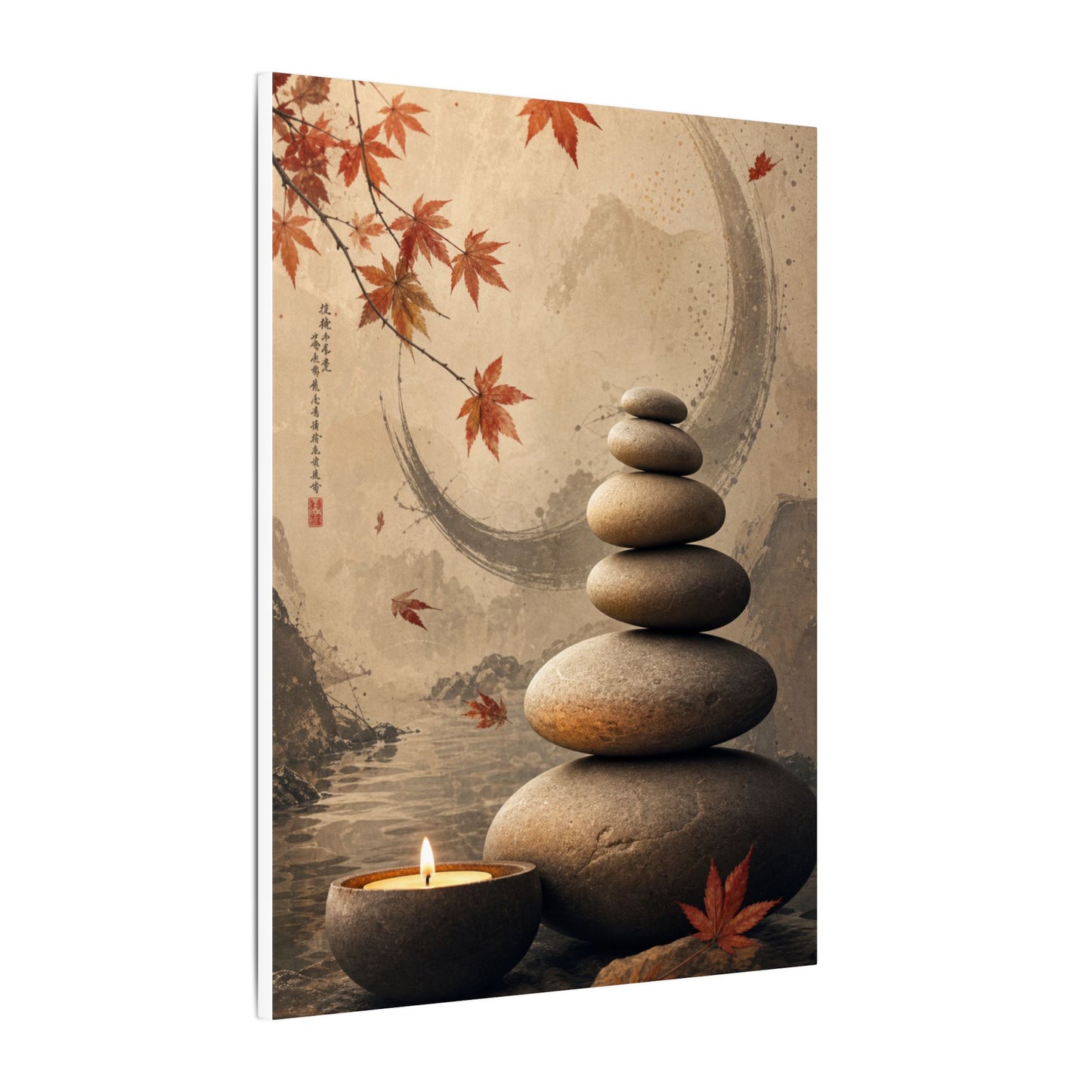 Japandi River Stones in Candlelight | Japanese Pattern Canvas Art
