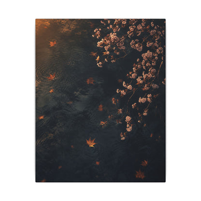 Golden Hour Cherry Blossom Canvas Art - Dark Japandi Kanso