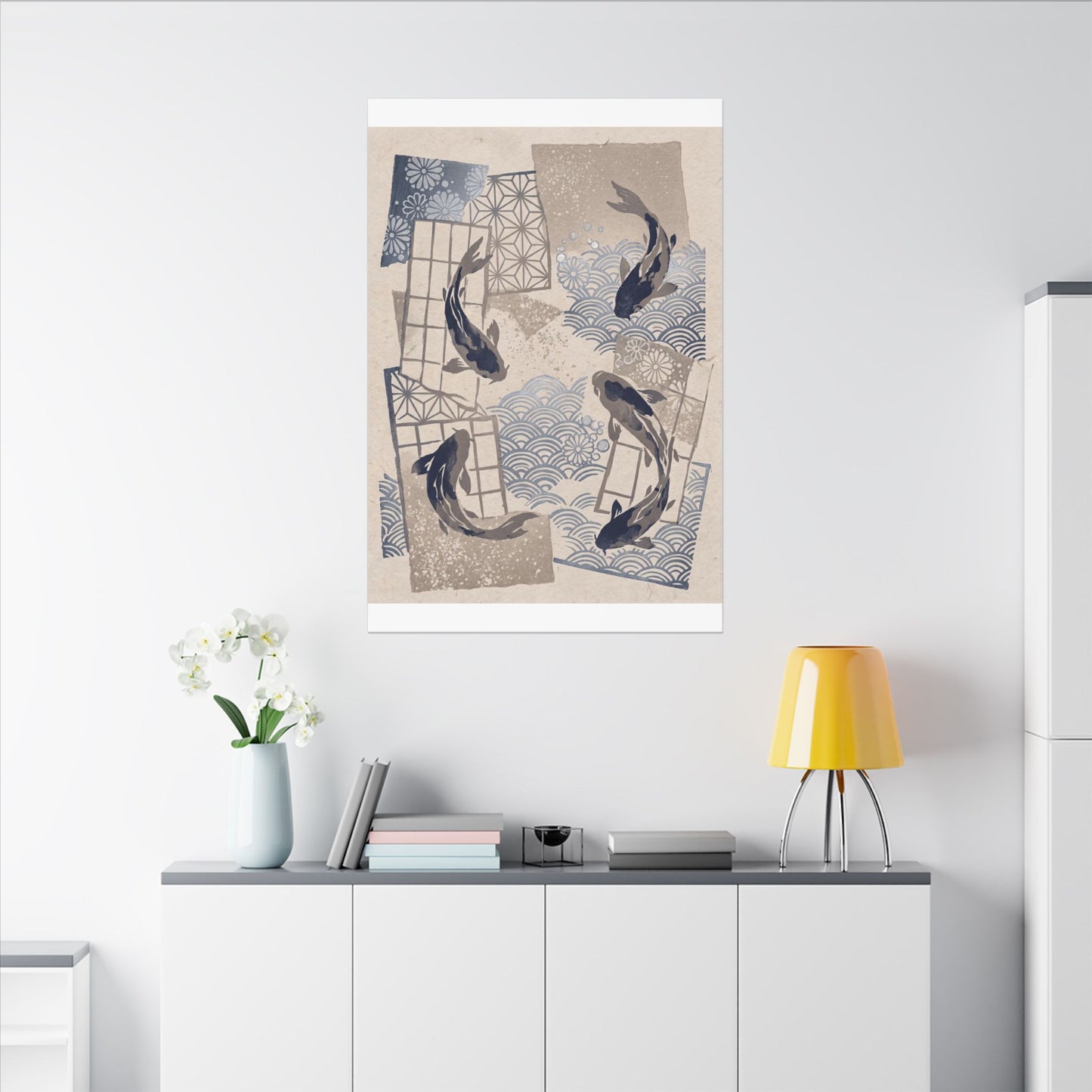 Earthy Koi Pond Canvas Art - Japanese Pattern Japandi