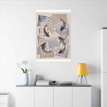 Earthy Koi Pond Canvas Art - Japanese Pattern Japandi