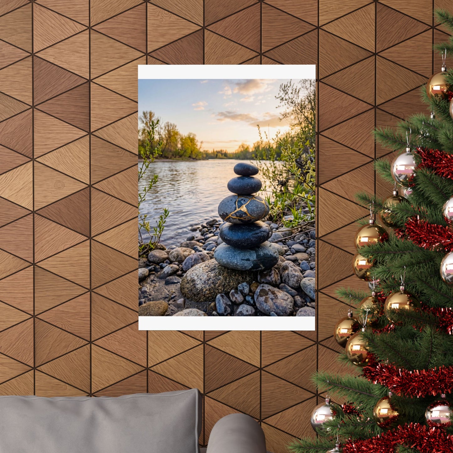 Beautiful River Stones Wall Art Print - Gold Vein Kintsugi