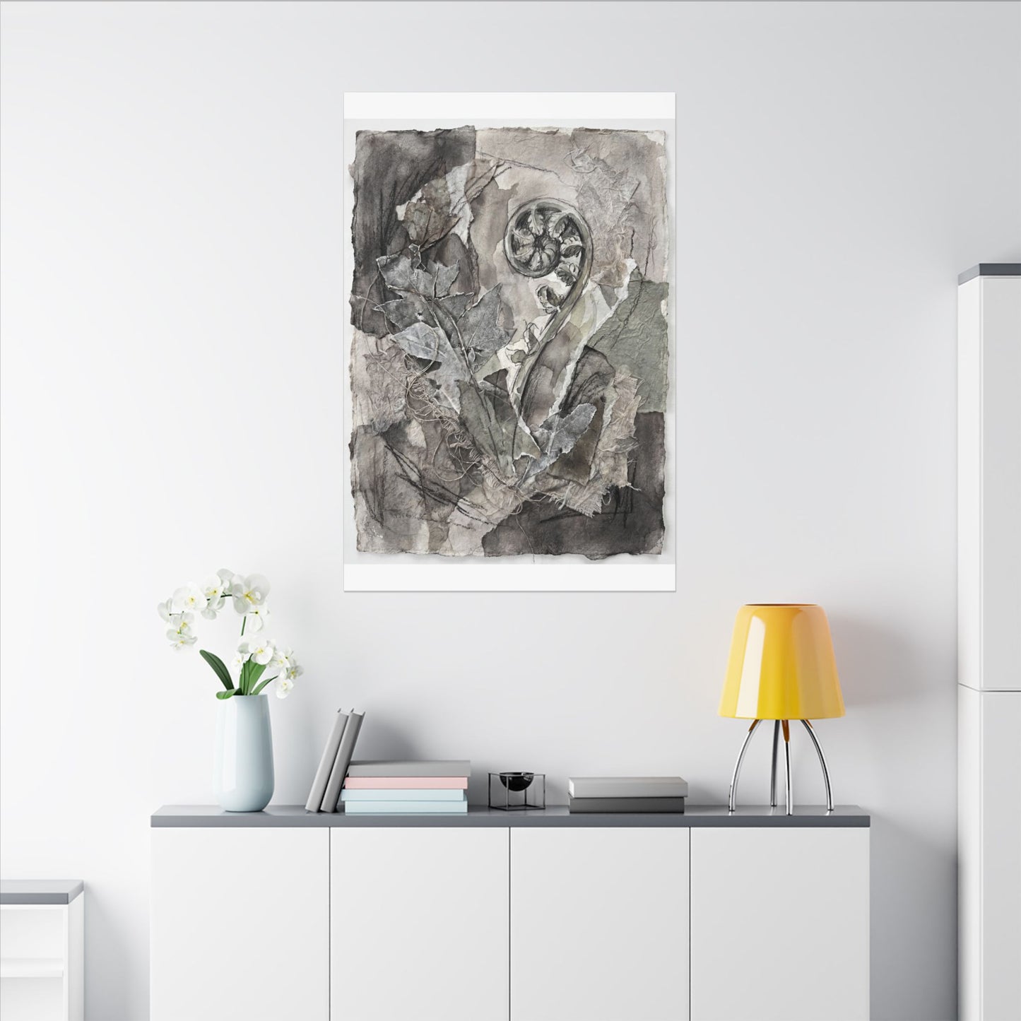 Japandi Fern Unfurling in Overcast | Texture Canvas Art