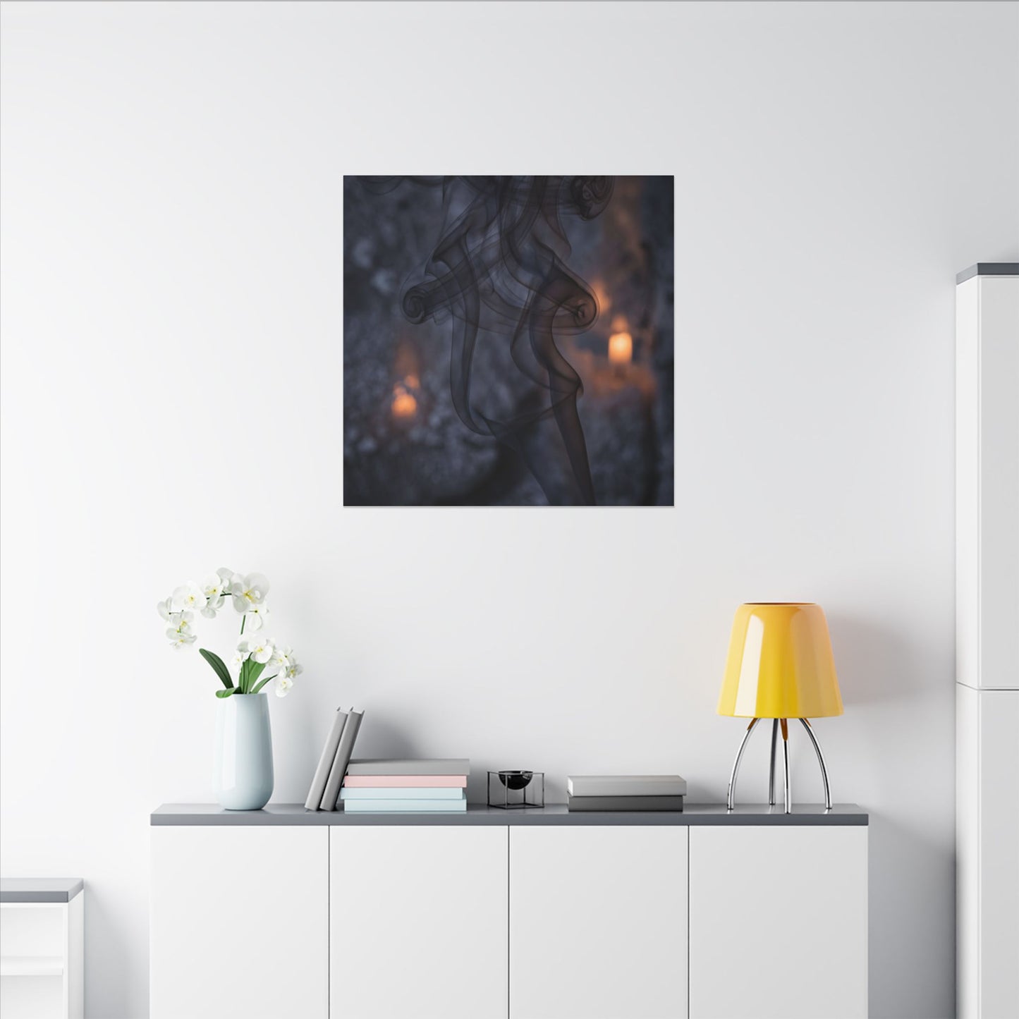 Incense Smoke Winter Canvas Art | Dark Japandi Sophisticated Design