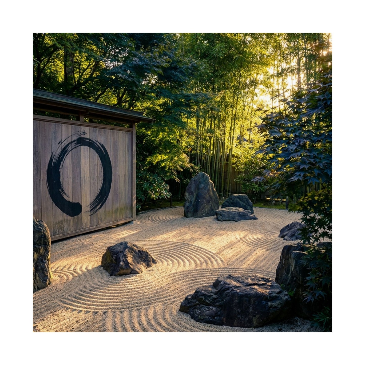 Golden Hour Rock Garden Wall Art Print - Zen Mono No Aware