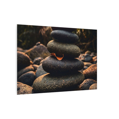 Dark Japandi River Stones in Golden Hour | Moody Minimal Canvas Art