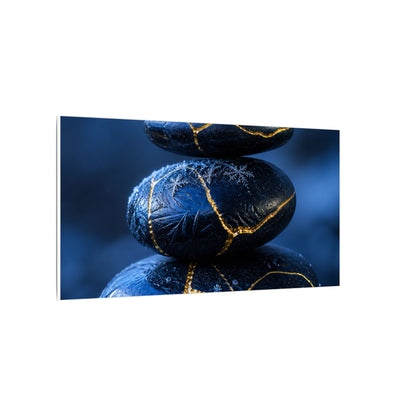 River Stones Canvas Art | Winter Kintsugi Gold Repair Art