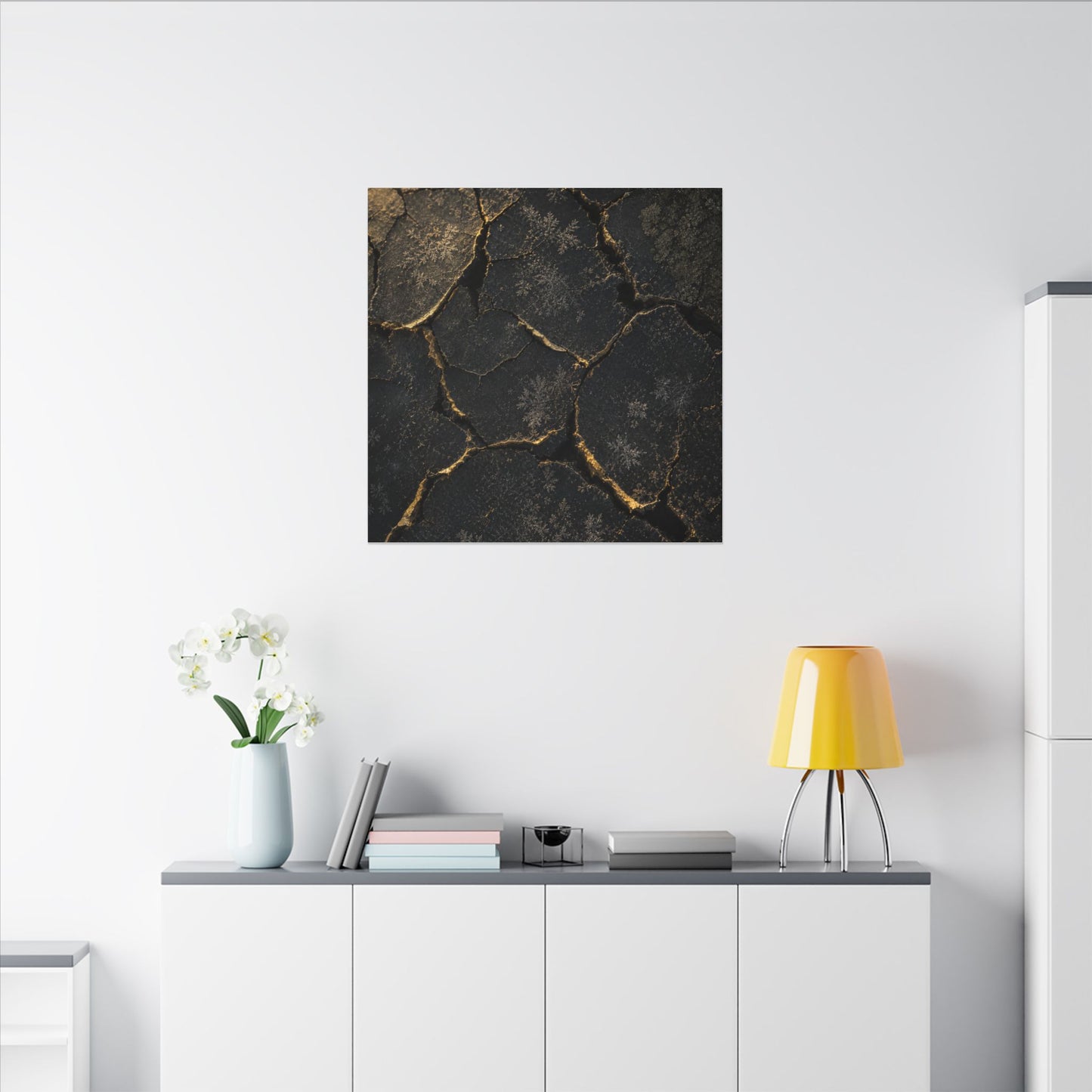 Cracked Earth Canvas Art | Winter Dark Japandi Shadow Zen Art