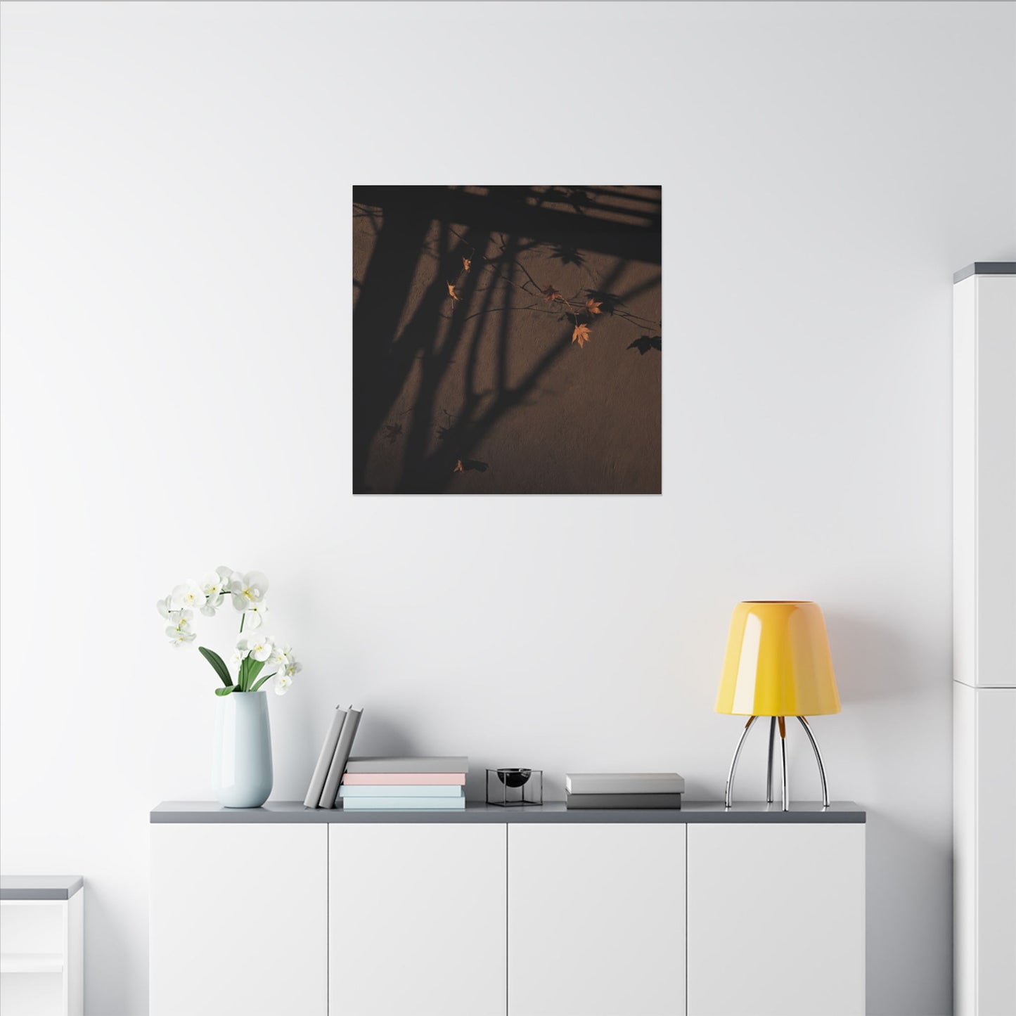 Shadow Play Autumn Canvas Art | Dark Japandi Luxurious Design