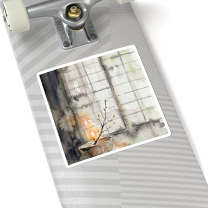 Elegant Shoji Screen Sticker - Watercolor Japandi Art Print