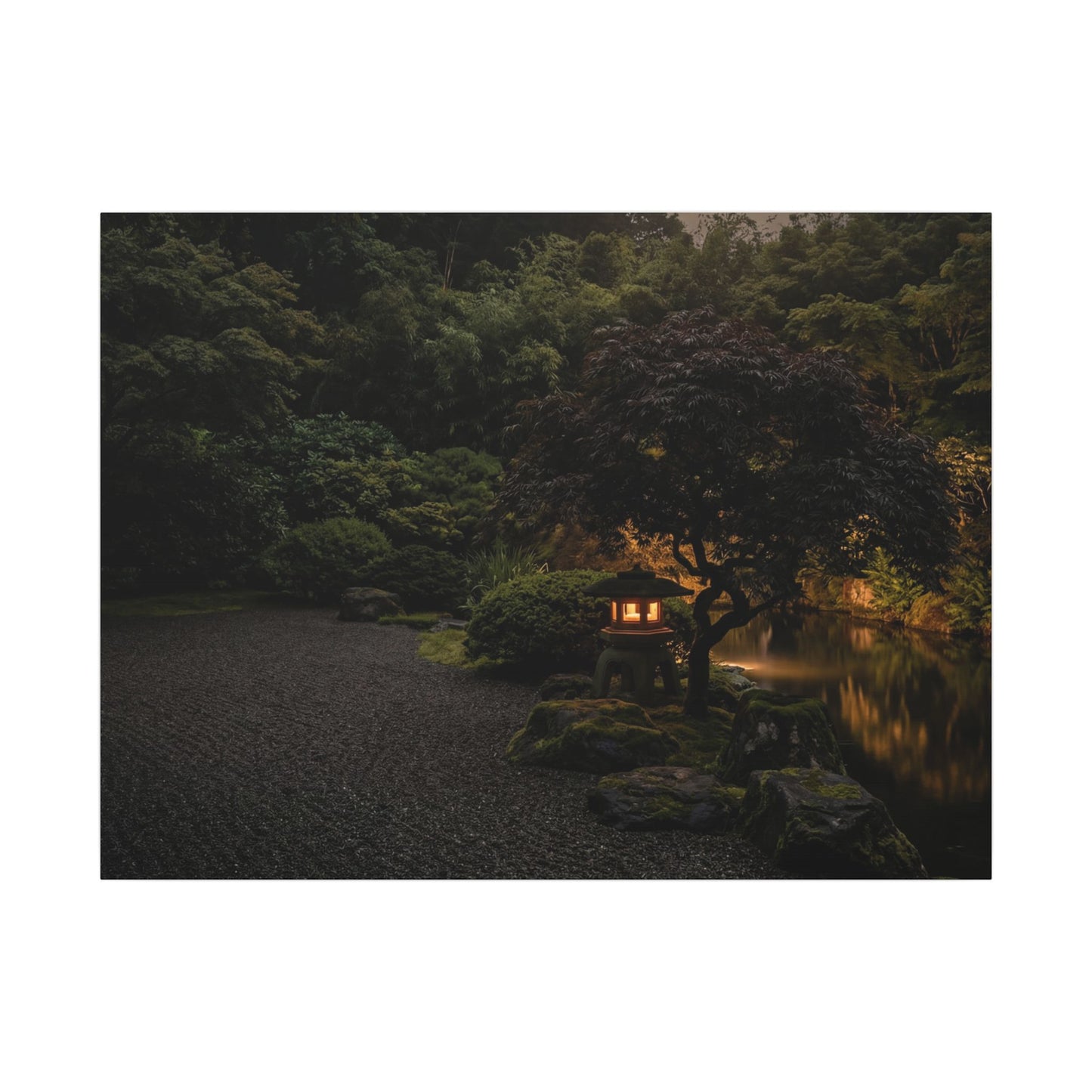 Dark Japandi Moonlit Garden in Golden Hour | Moody Minimal Canvas Art Art Print