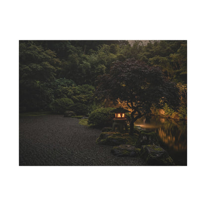 Dark Japandi Moonlit Garden in Golden Hour | Moody Minimal Canvas Art Art Print