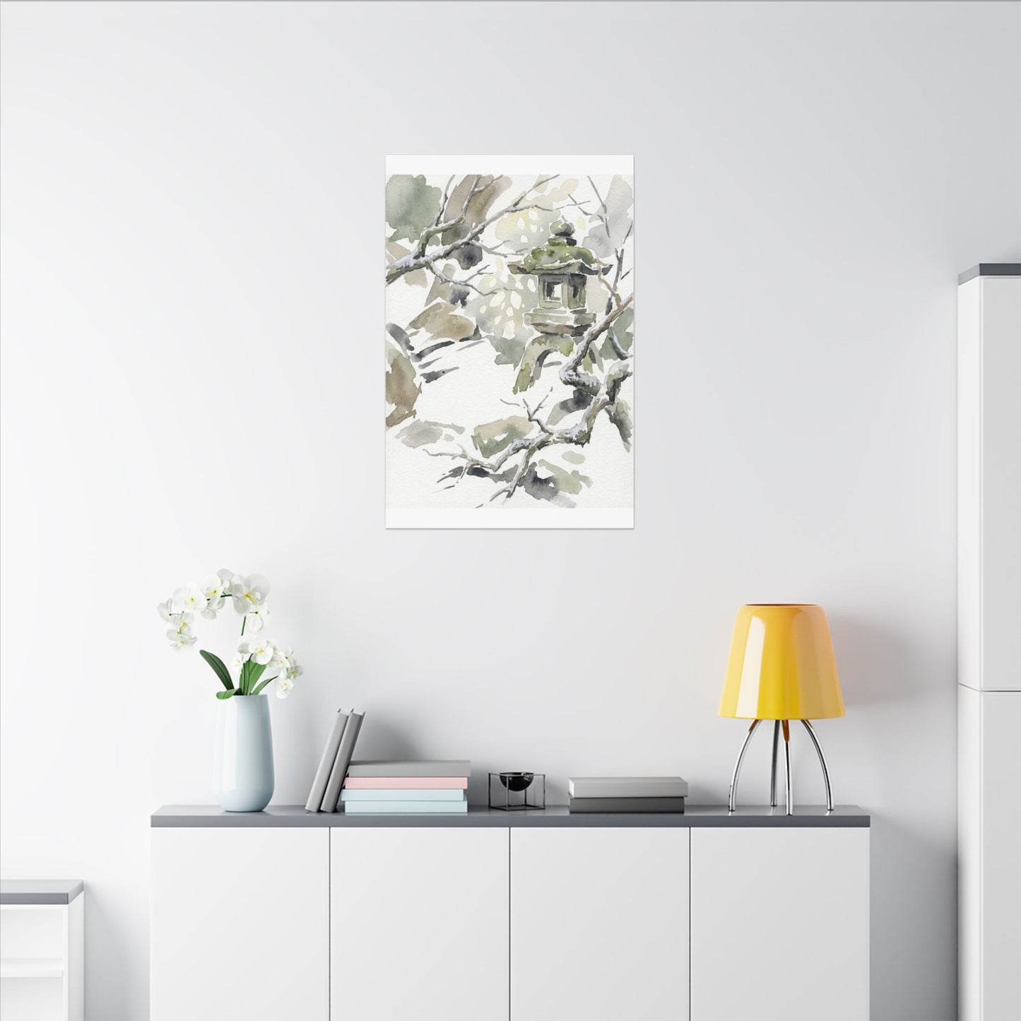 Elegant Stone Lantern Canvas Art - Watercolor Japandi