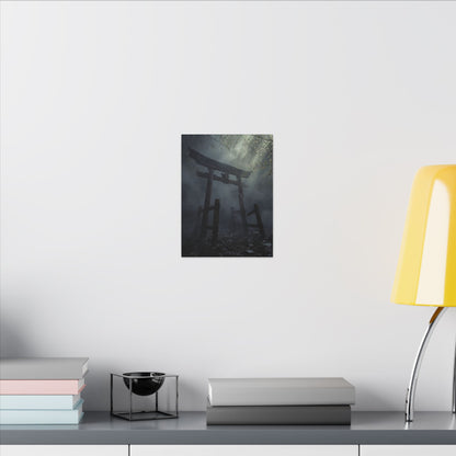 Dark Japandi Torii Gate in Dappled | Moody Minimal Canvas Art