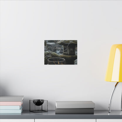 Stone Lantern Canvas Art | Winter Kintsugi Gold Repair Art