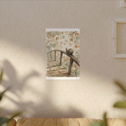 Wooden Bridge Canvas Art | Autumn Japandi Watercolor Art
