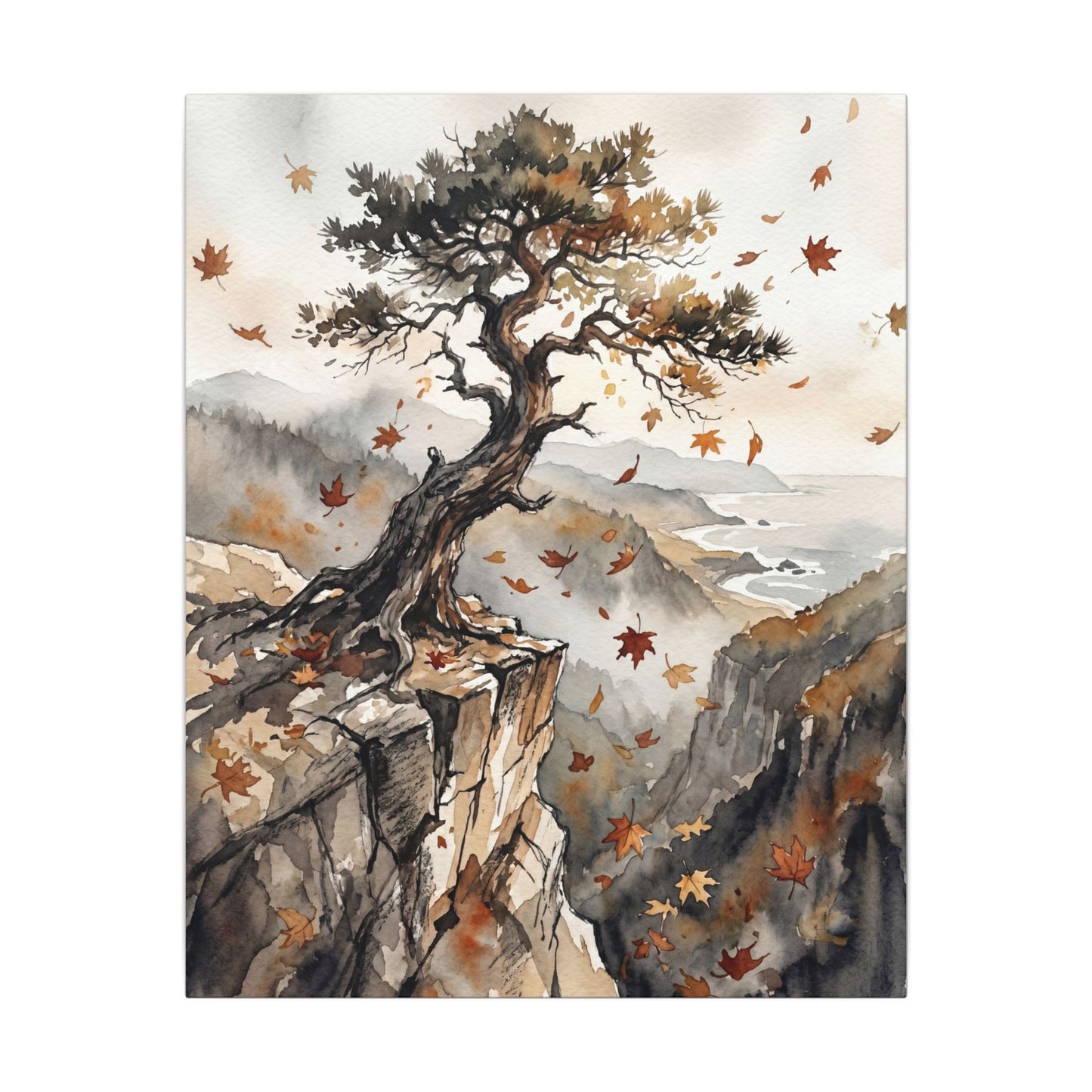 Autumn Pine Tree Watercolor Canvas Art | Warm Decor