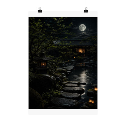 Ma Moonlit Garden Wall Art Print - Dark Japandi Shadow Zen