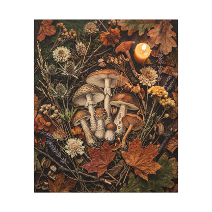 Autumn Dried Flowers Mushroom Illustration Canvas Art | Earthy Decor