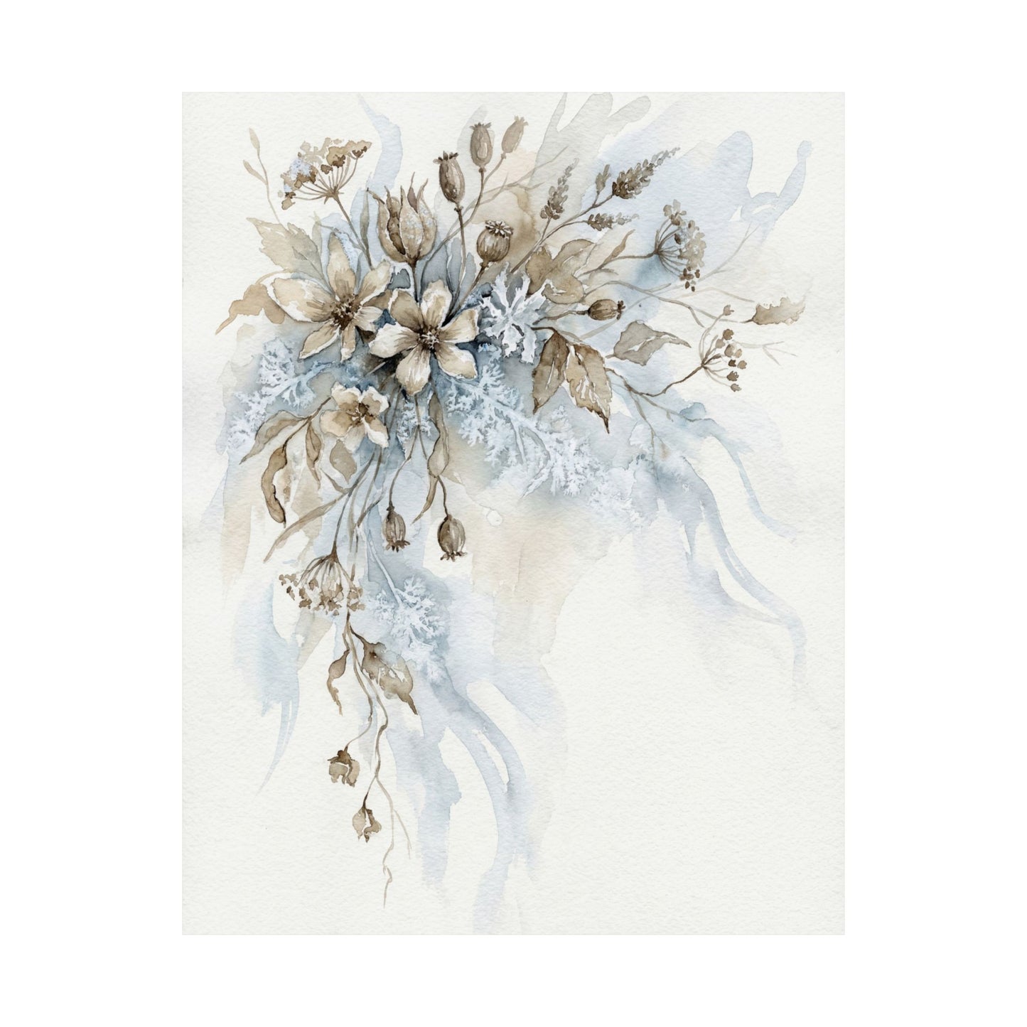 Japandi Dried Flowers in Moonlight | Watercolor Wall Art Print