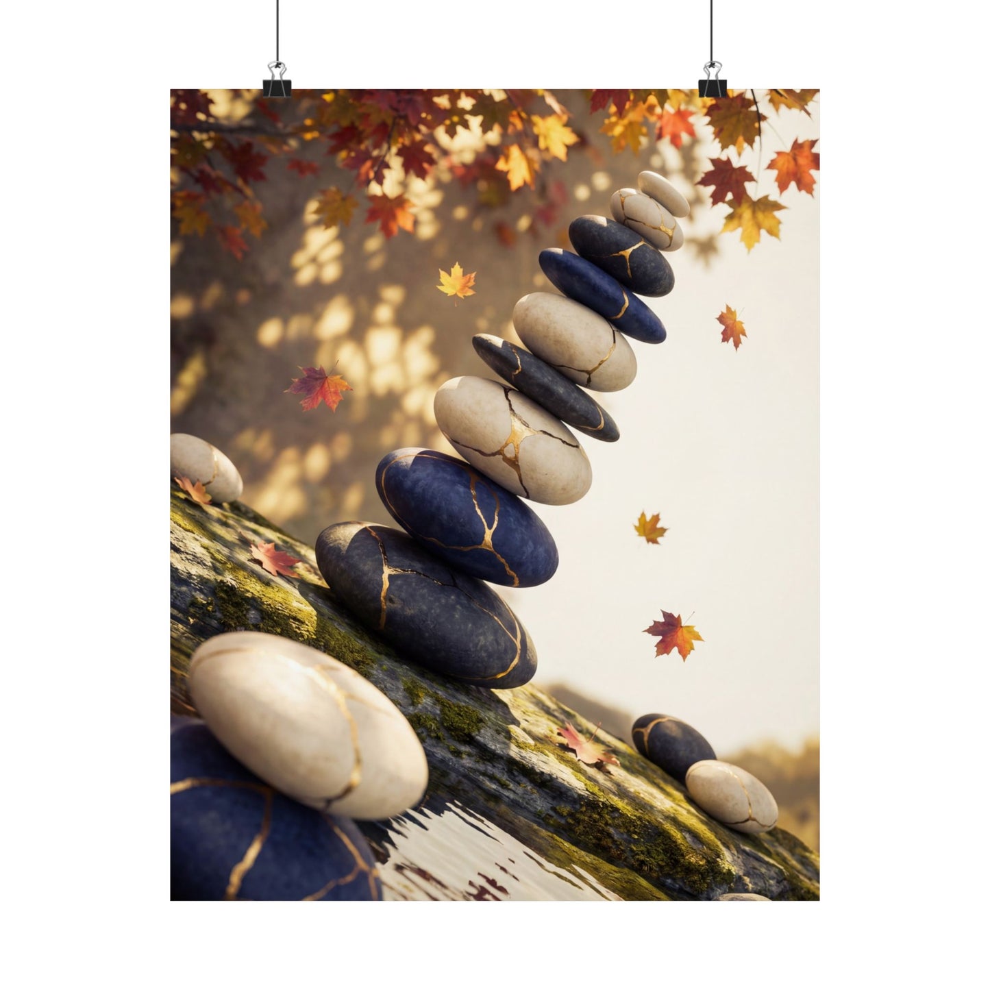 Autumn River Stones Gold Vein Wall Art Print | Artful Decor Art Print