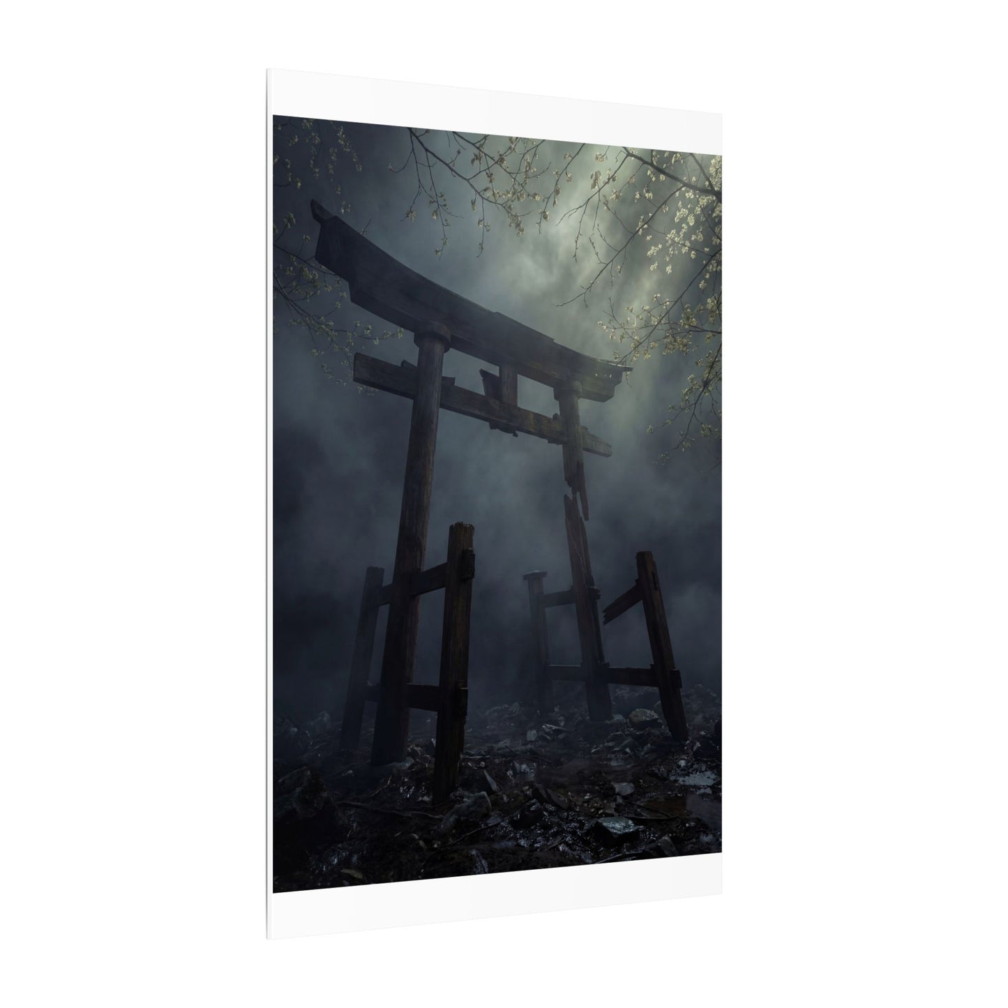 Dark Japandi Torii Gate in Dappled | Moody Minimal Canvas Art