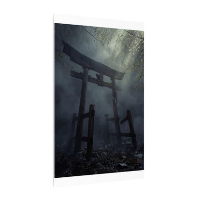 Dark Japandi Torii Gate in Dappled | Moody Minimal Canvas Art