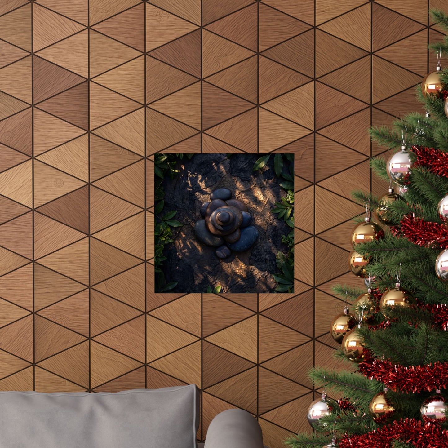 Ma River Stones Wall Art Print - Dark Japandi Dark Texture