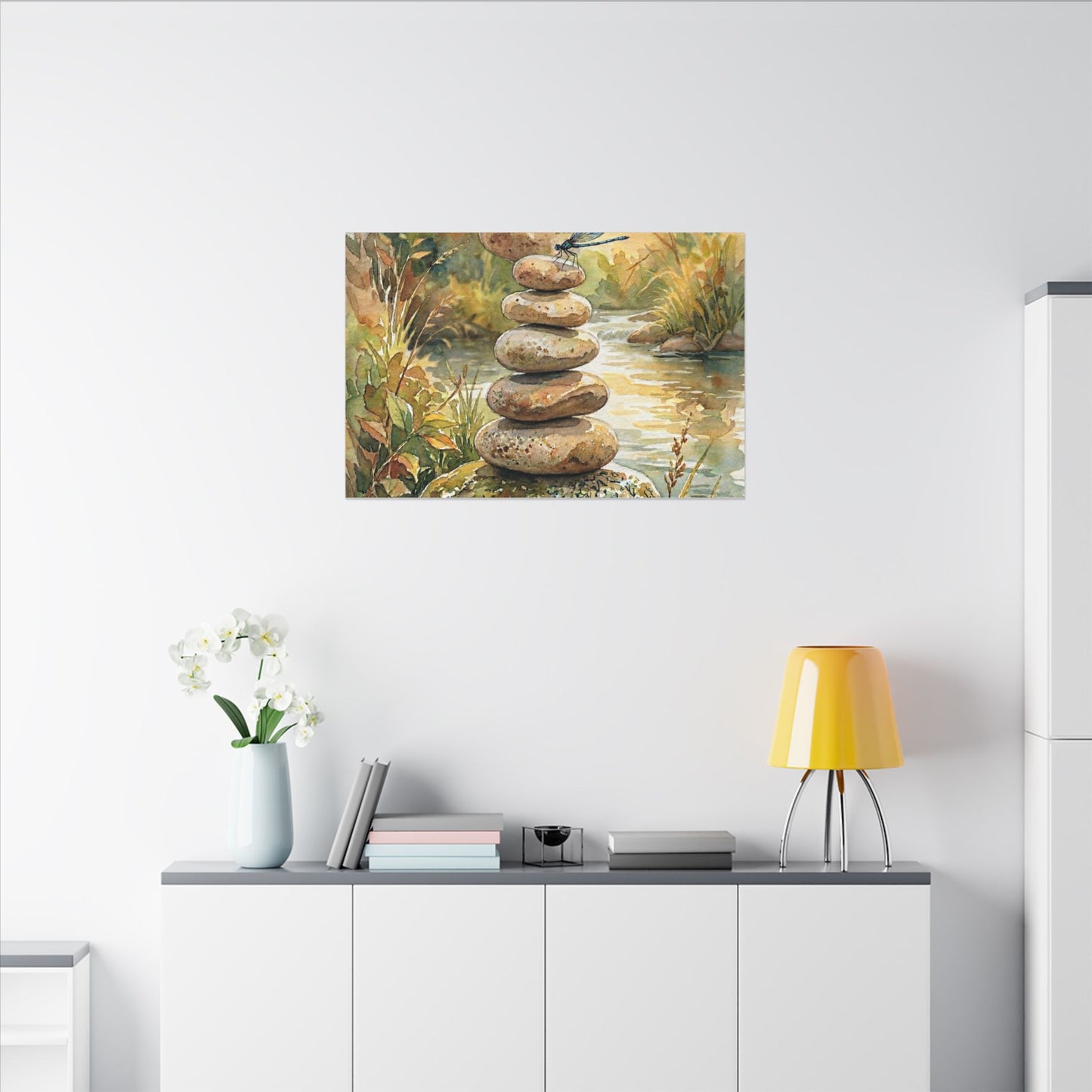 River Stones Summer Canvas Art | Japandi Cozy Design