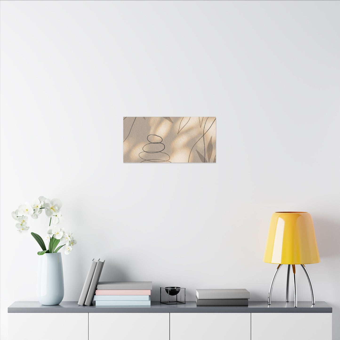 River Stones Minimal Line Canvas Art | Earthy Japandi Art