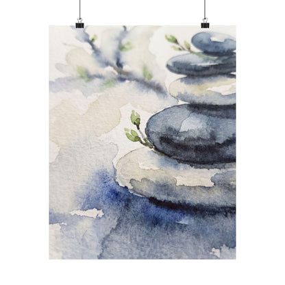Spring River Stones Watercolor Wall Art Print | Neutral Decor