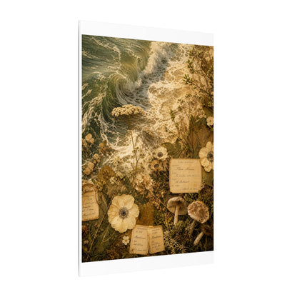 Spring Ocean Wave Herbarium Canvas Art | Nostalgic Decor