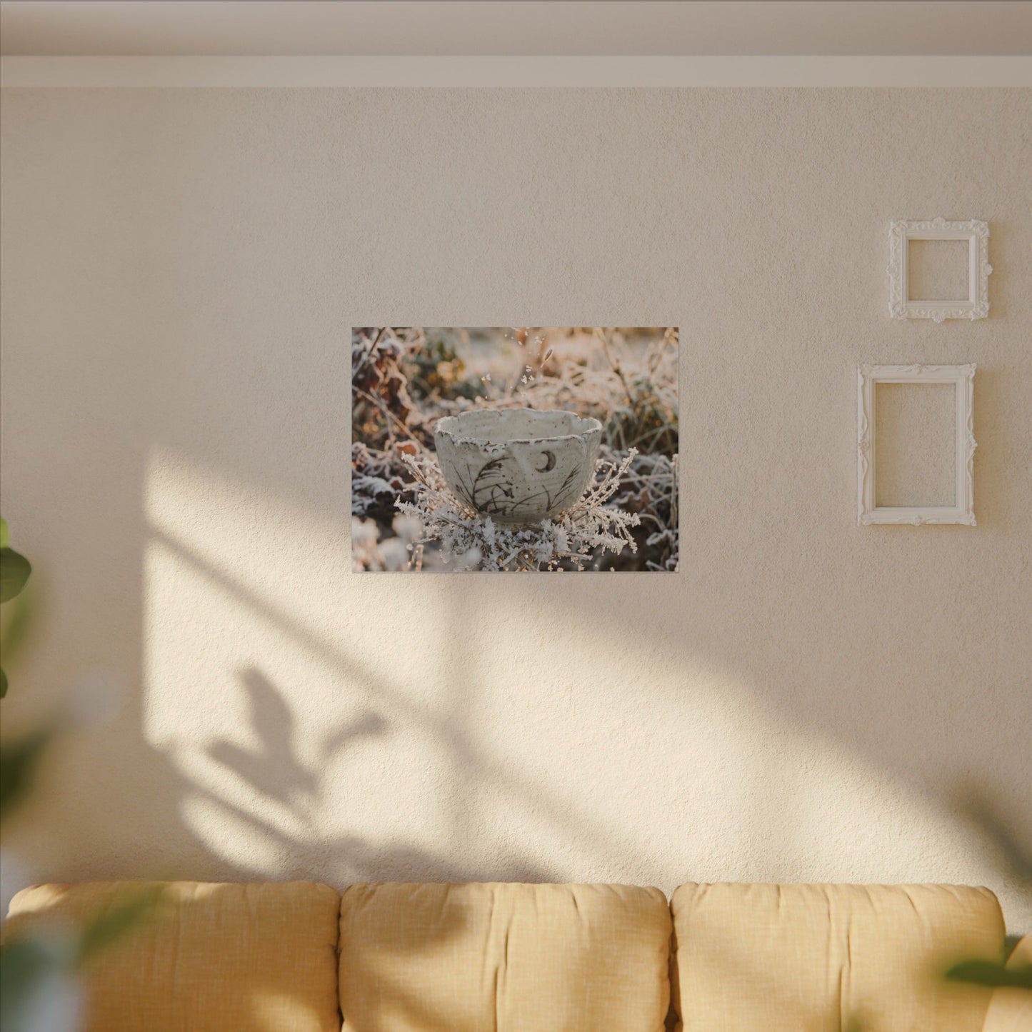 Japandi Ceramic Bowl in Golden Hour | Japanese Pattern Canvas Art